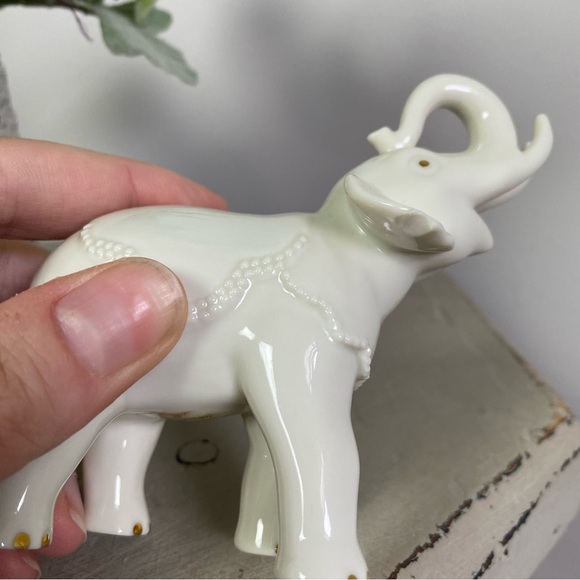 [Lenox] White Porcelain Ceramic Mini Elephant Decor Trinket Figurine - Picture 2 of 3